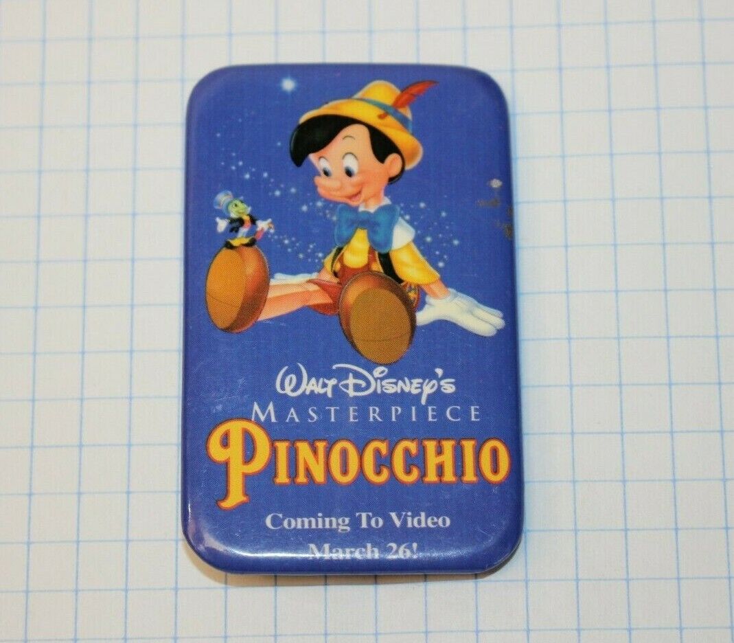 Disney's Pinocchio Masterpiece Video VHS Pre-Release Promotional Pin Pinback