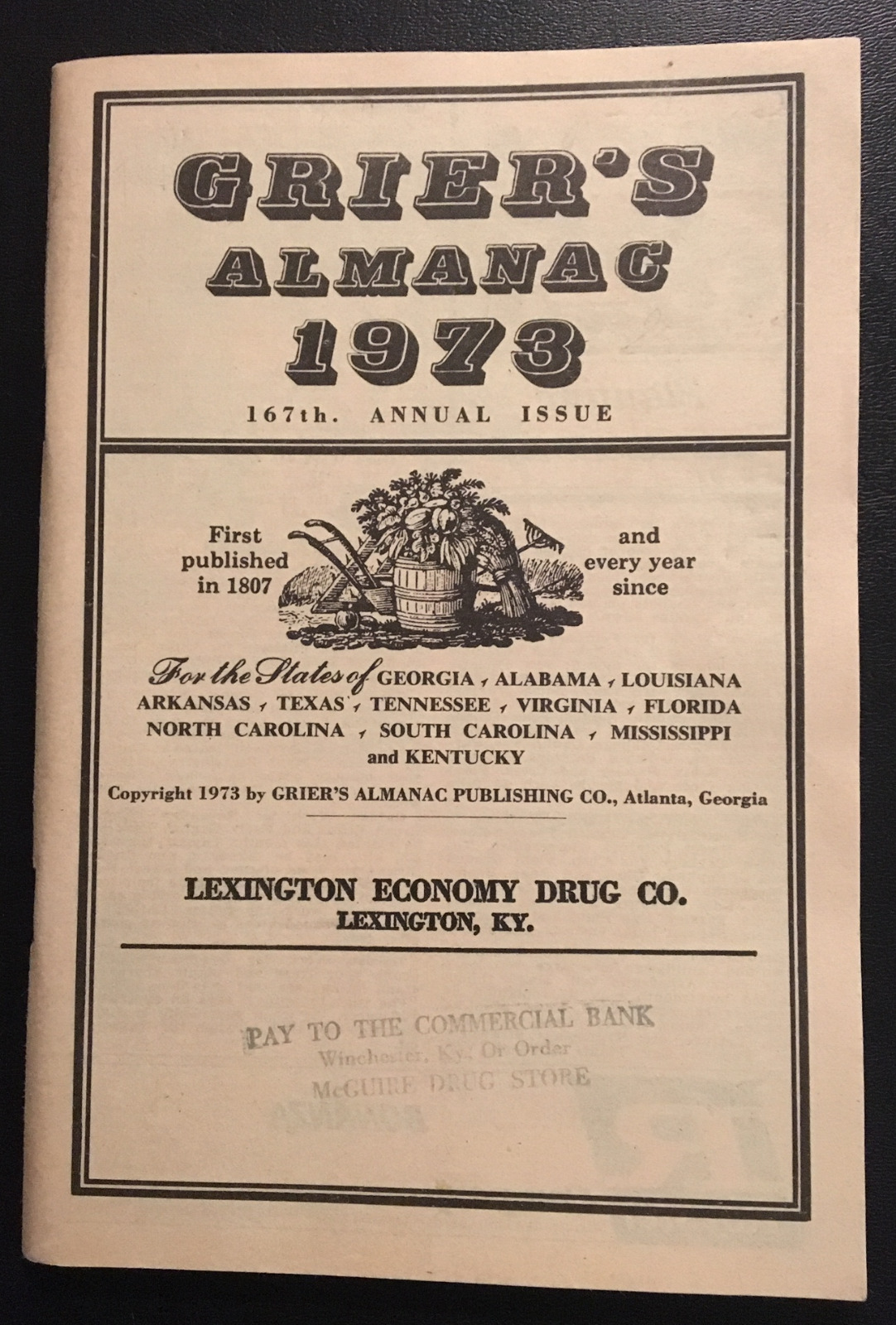 1973 GRIER'S Almanac Lexington Economy Drug Co. - Lexington, KY