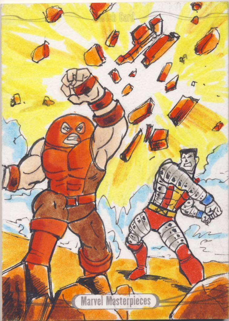 2016 Jusko Marvel Masterpieces Sketch Card Braga Colossus vs Juggernaut