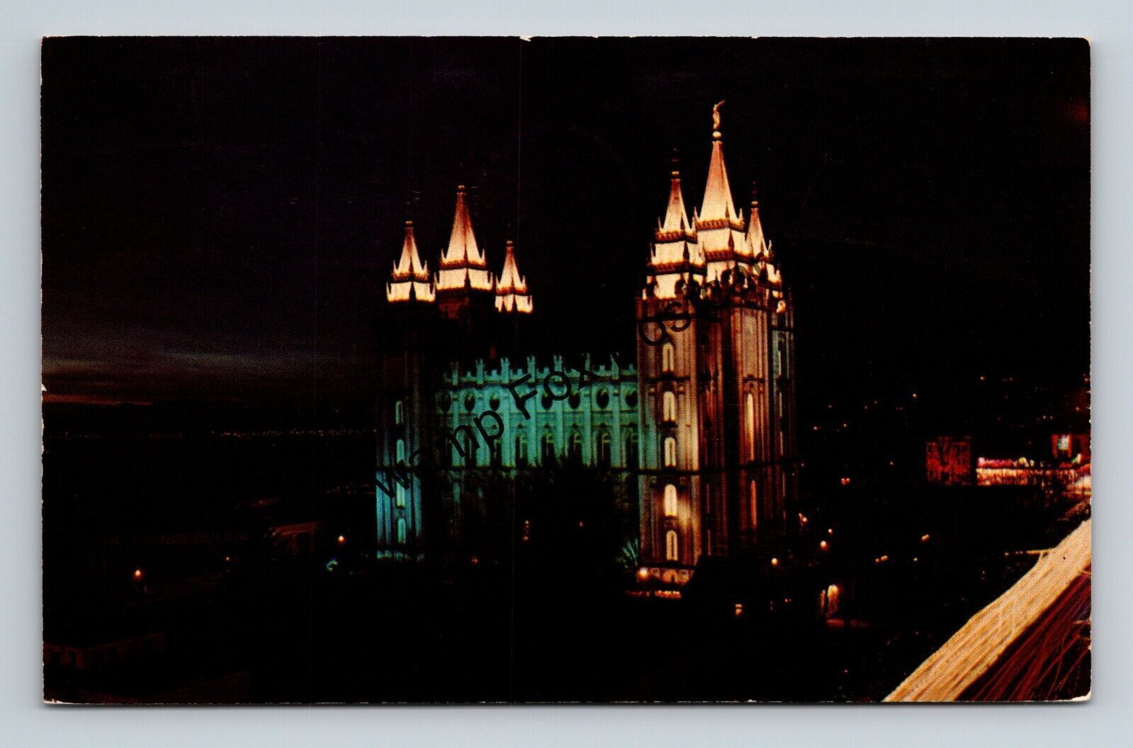Postcard Great Mormon Temple Night View Illuminated Saly Lake Utah