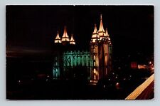 Postcard Great Mormon Temple Night View Illuminated Saly Lake Utah picture