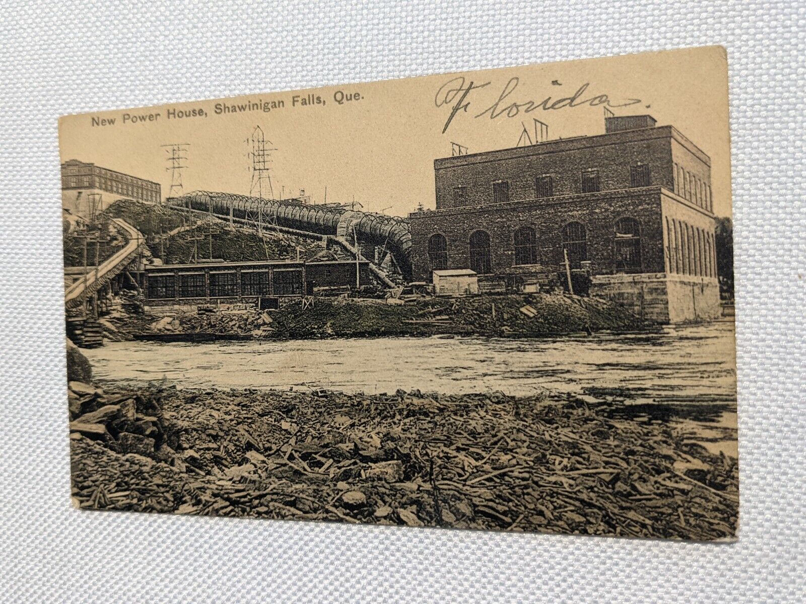 ANTIQUE POST CARD POSTCARD EARLY 1900\'S NEW POWER HOUSE SHAWINIGAN FALLS 1914