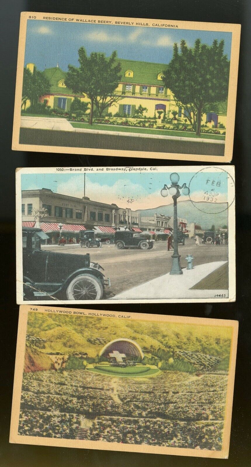Vintage Postcards HOLLYWOOD BOWL, GLENDALE, CA, RESIDENCE OF WALLACE BEERY LA CA