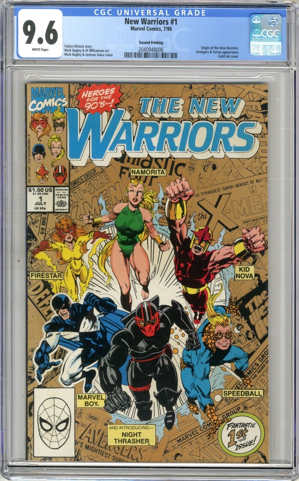 New Warriors  #1  CGC   9.6  NM+   White pgs  7/90  Origin New Warriors, Avenger