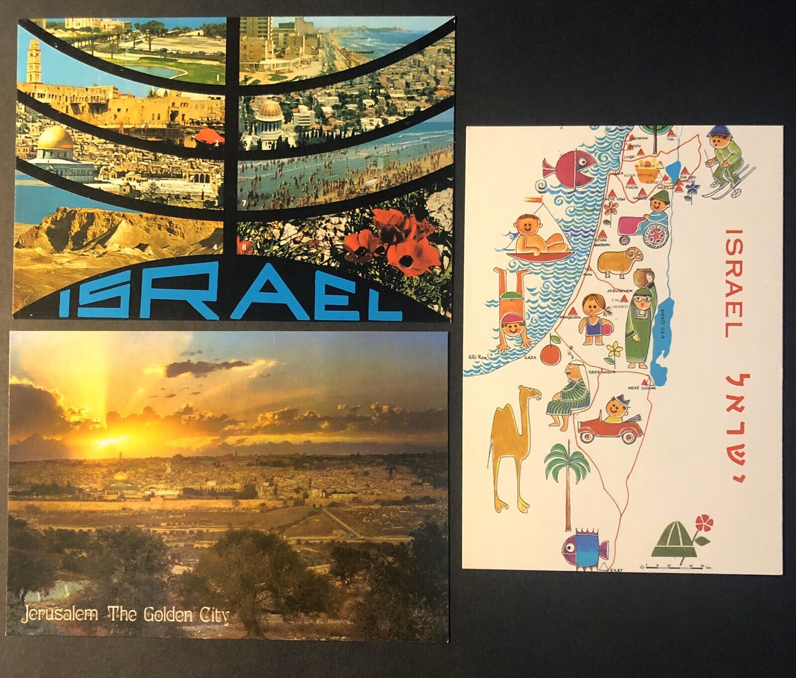 3 Vintage Israel/JERUSALEM Postcards Unposted - Palphot, 1970s / 80s