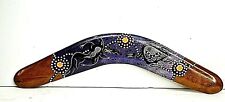 Australian Wood Hand Painted Boomerang  Blue Embossed signed picture