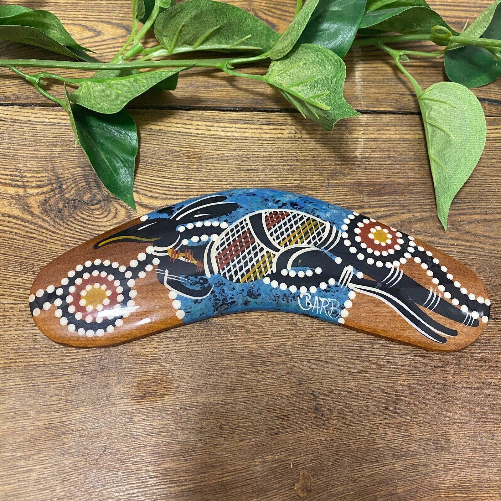 8 Inch Authentic Australian Made Waterhole Dreaming Boomerang Hand Painted Wood