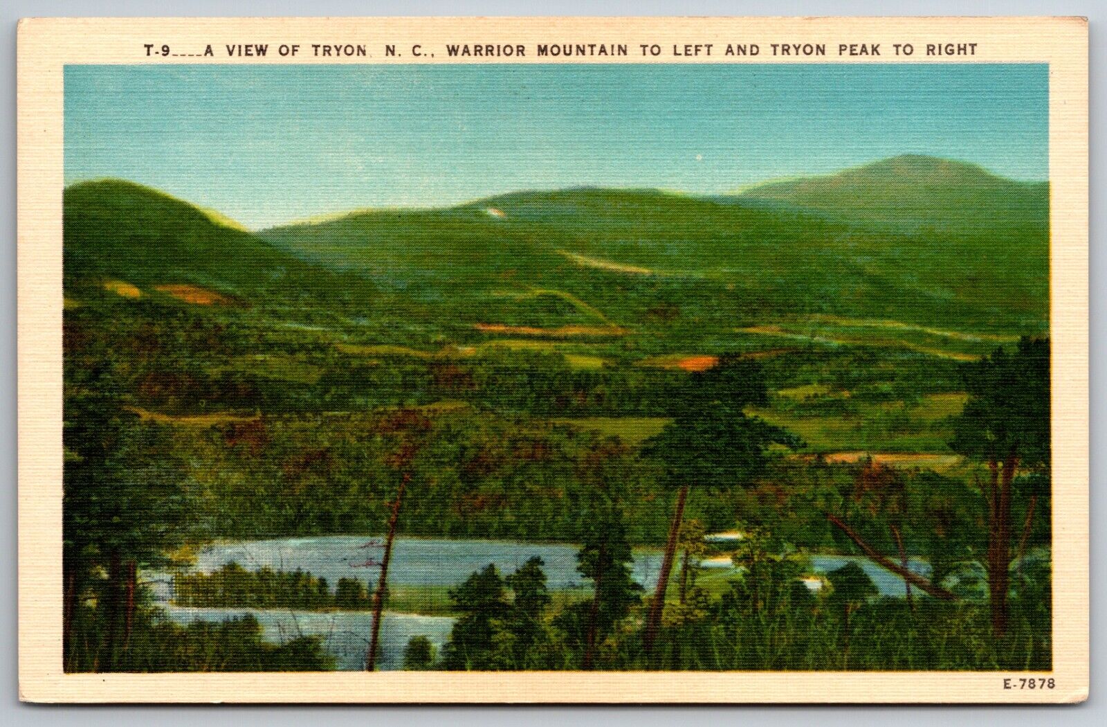 View of Tryon North Carolina Warrior Mountain and Tryon Peak Linen Postcard