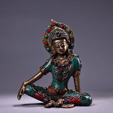 Temple Palace Bronze Inlay turquoise coral Gem Tara Statue buddha Bodhisattva picture