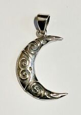 Large Crescent Moon Celtic Sterling Silver Pendant Spiral Wicca Magic Love picture