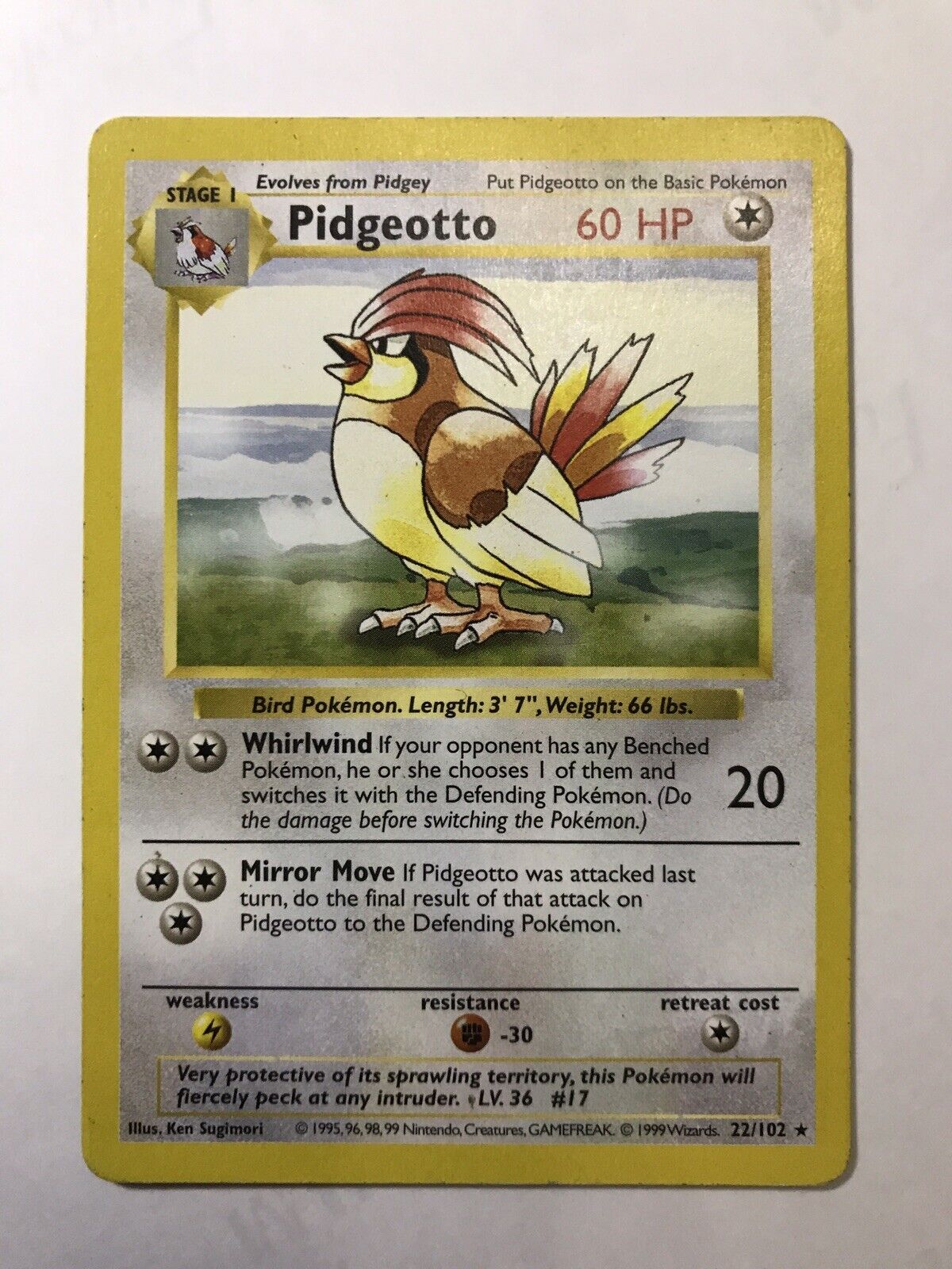 Pidgeotto Shadowless 22/102 Pokemon Card WOTC 1999 Base Set
