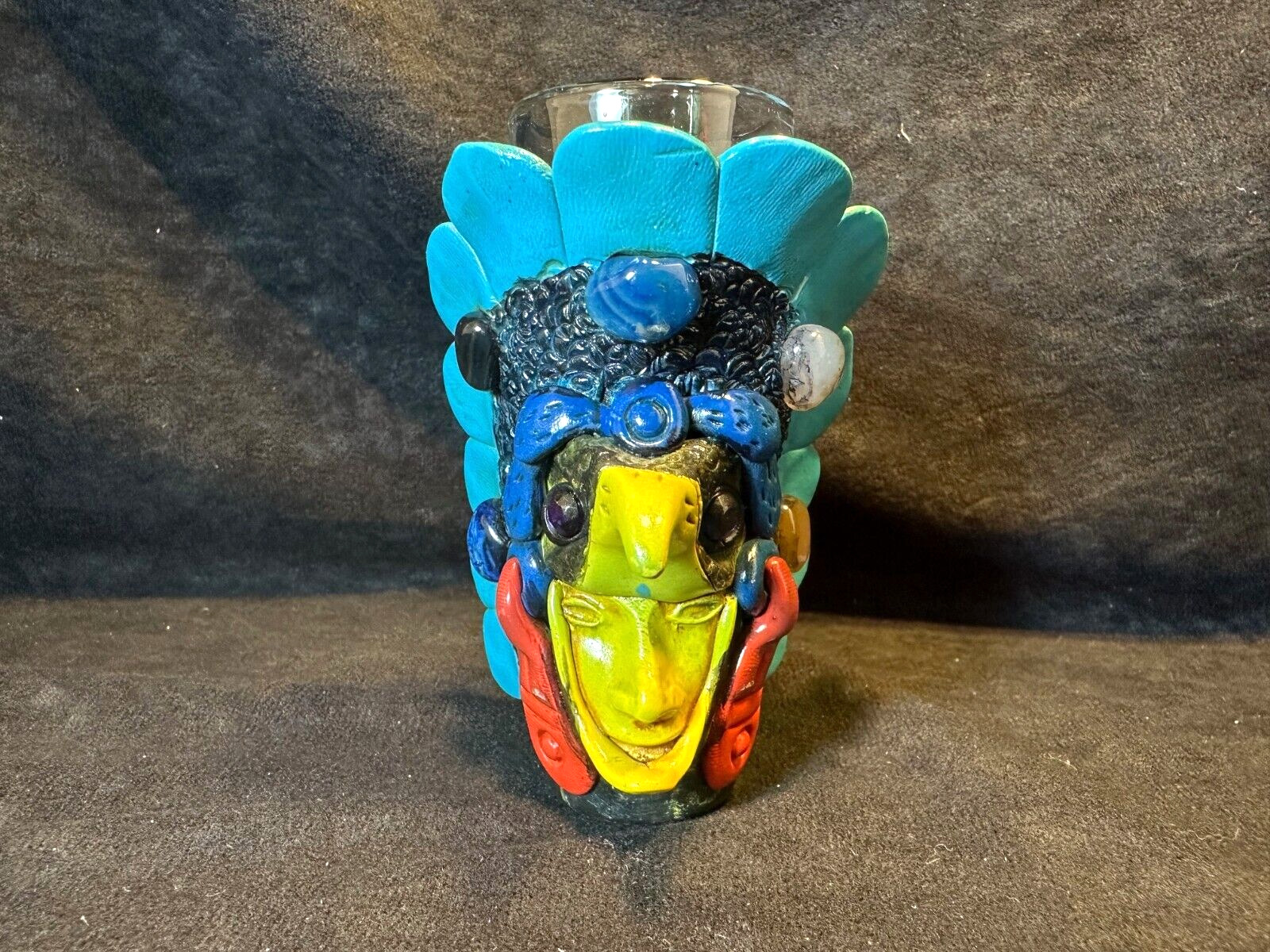 Vintage Hand Crafted Aztec Mayan Warrior Eagle Souvenir Shot Glass Mexico