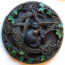 Black Cat on Celtic Moon with Ivy and Pentragram Wall Hanging Plaque picture