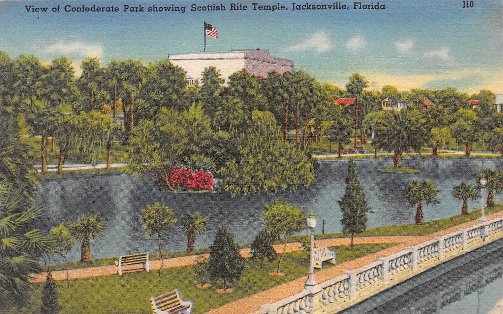 D2041 Confederate Park & Scottish Rite Temple, Jacksonville, FL Linen PC Tichnor