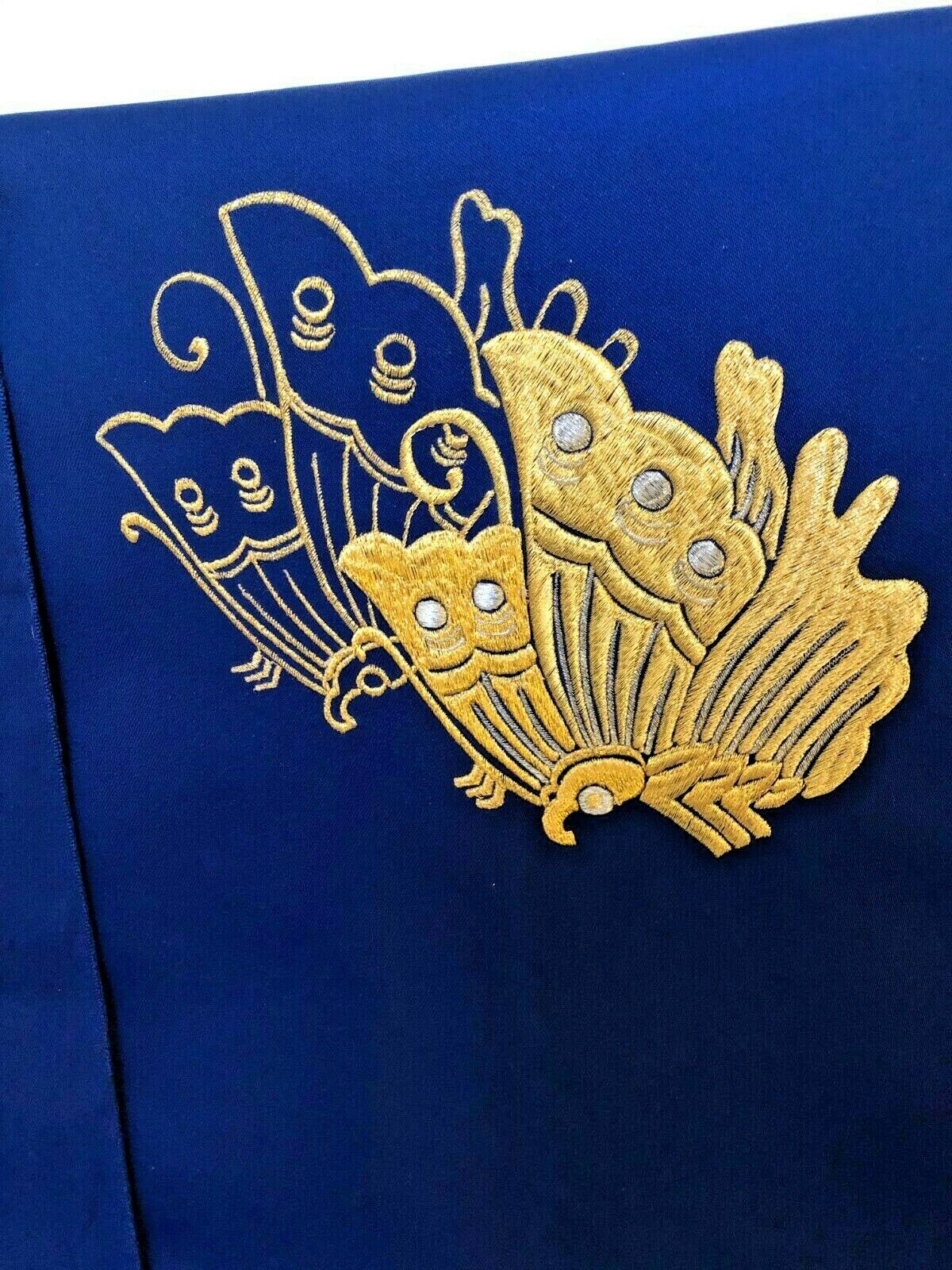 Japanese silk Obi royal blue gold butterfly