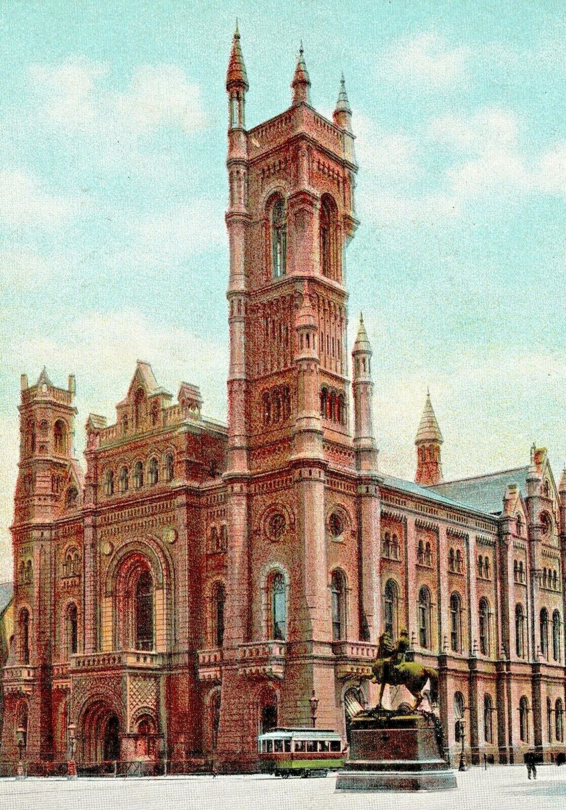 C.1901-07 Philadelphia, PA Masonic Temple Exterior. Trolley Car. Monuments.