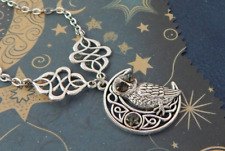 Celtic Owl Moon Necklace Silver Pendant Jewelry Handmade Women Fashion Chain picture