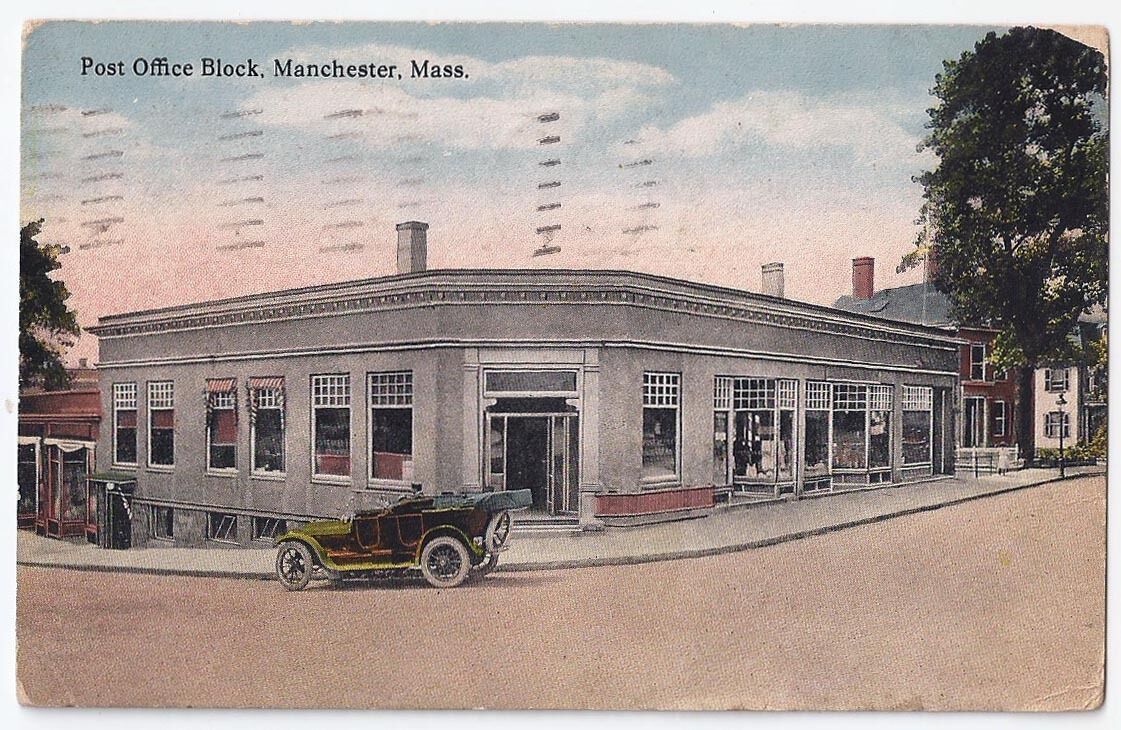 Manchester by the Sea MA Post Office Block Antique Postcard Rare