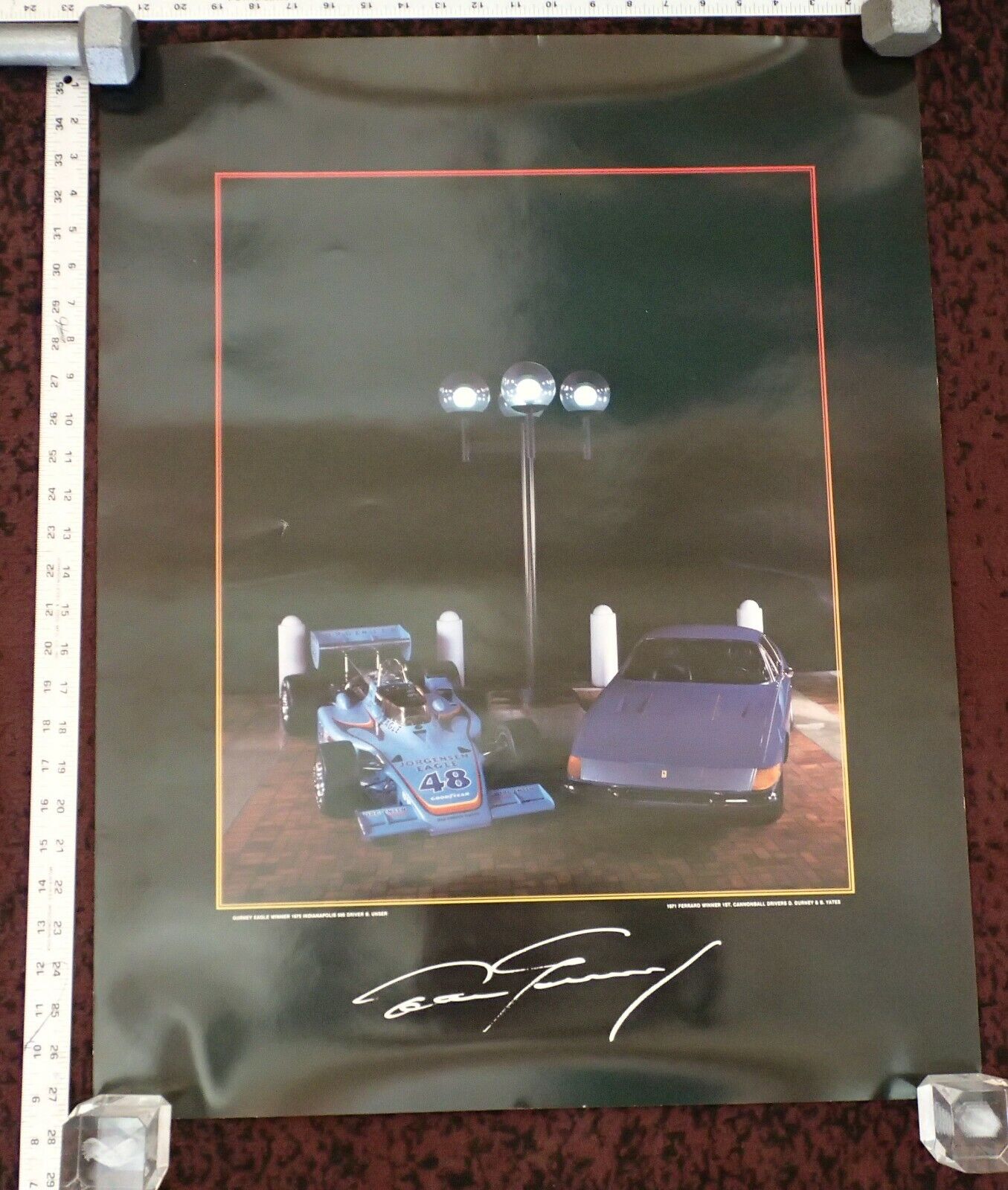 Dan Gurney Poster, Gurney Eagle 1975 Indianapolis 500 & 1971 Ferrari Cannonball