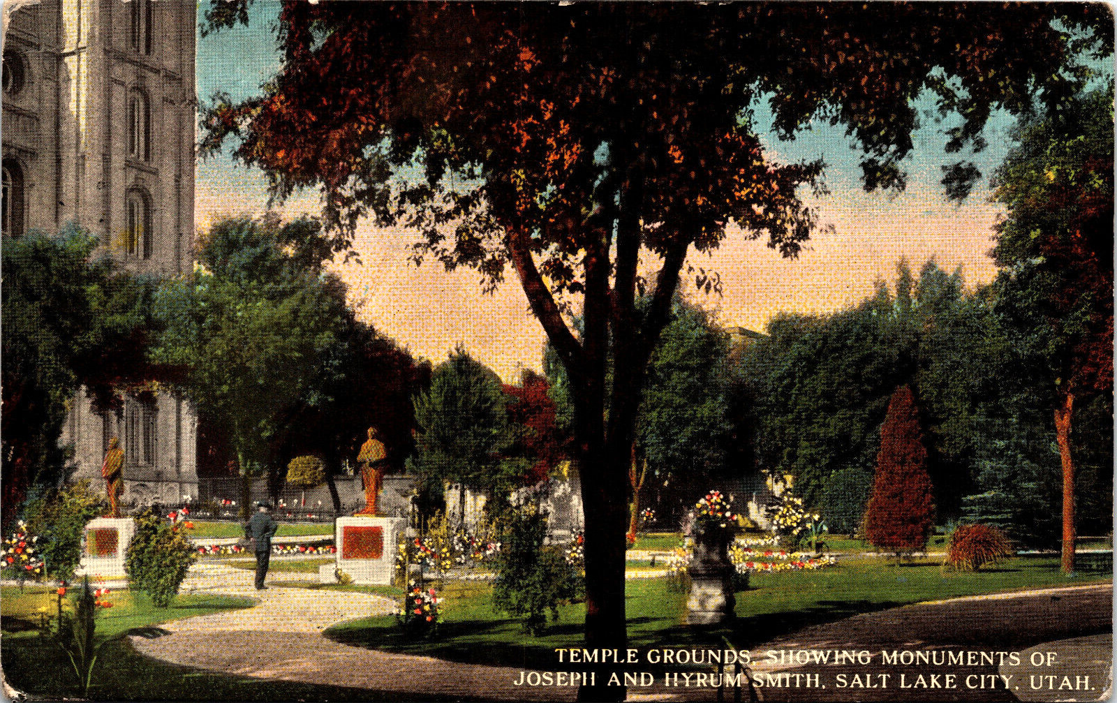 Temple Grounds Monuments Joseph Hyrum Smith Salt Lake City UT VTG  Postcard