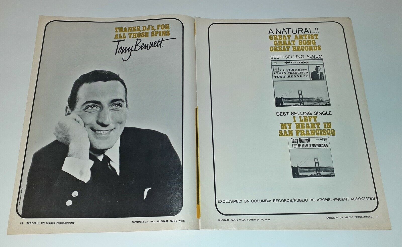 Vintage 1962 Tony Bennett Billboard Music Original Magazine Print Ad
