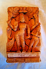 ASIAN HINDU TEMPLE DIETY TEAK CARVING PLAQUE picture