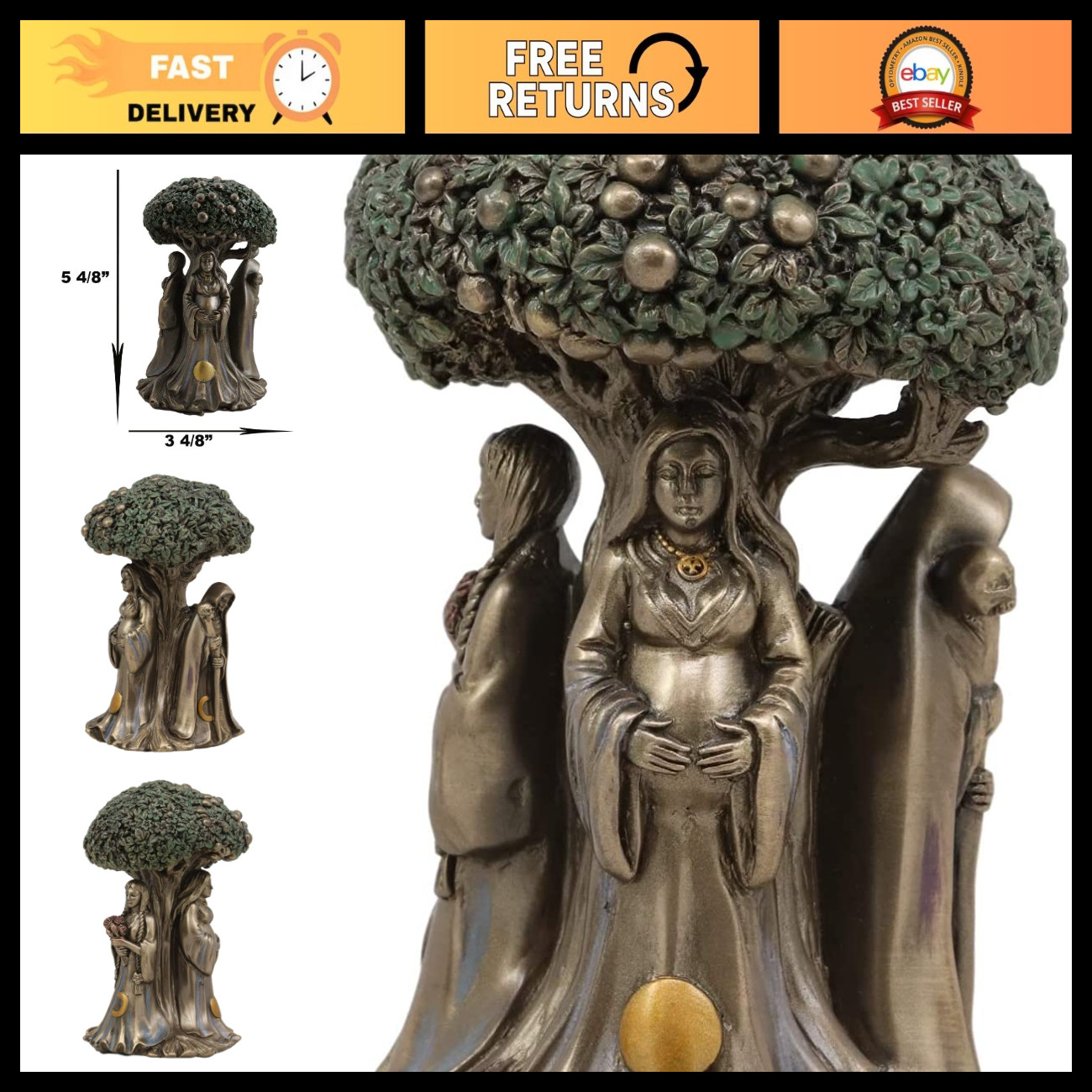 Celtic Triple Goddess Moon Statue - Mother Maiden Crone Tree of Life Decor 5.5 Celtic Triple Goddess Moon Statue - Mother Maiden Crone Tree of Life Decor 5.5