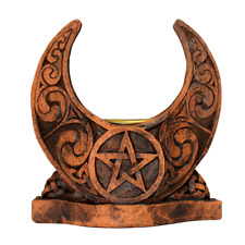 Celtic Knot Moon Pentacle Candle Holder Dryad Design Wood Finish Wicca Pentagram picture