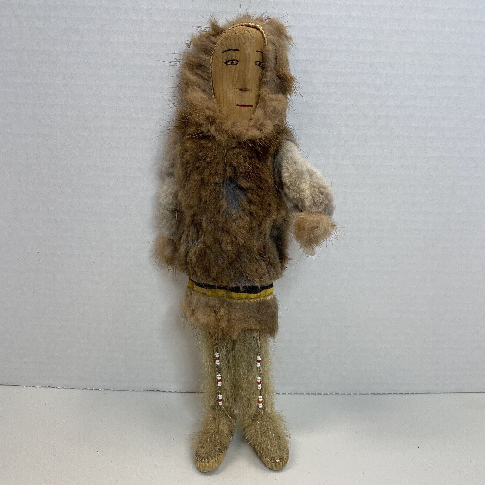 Old Carved Wood Face Eskimo Doll Primitive Alaska Folk Art Toy Beautiful Details