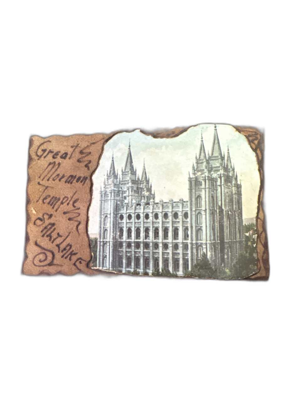 1907 Leather Postcard Great Mormon Temple Salt Lake City