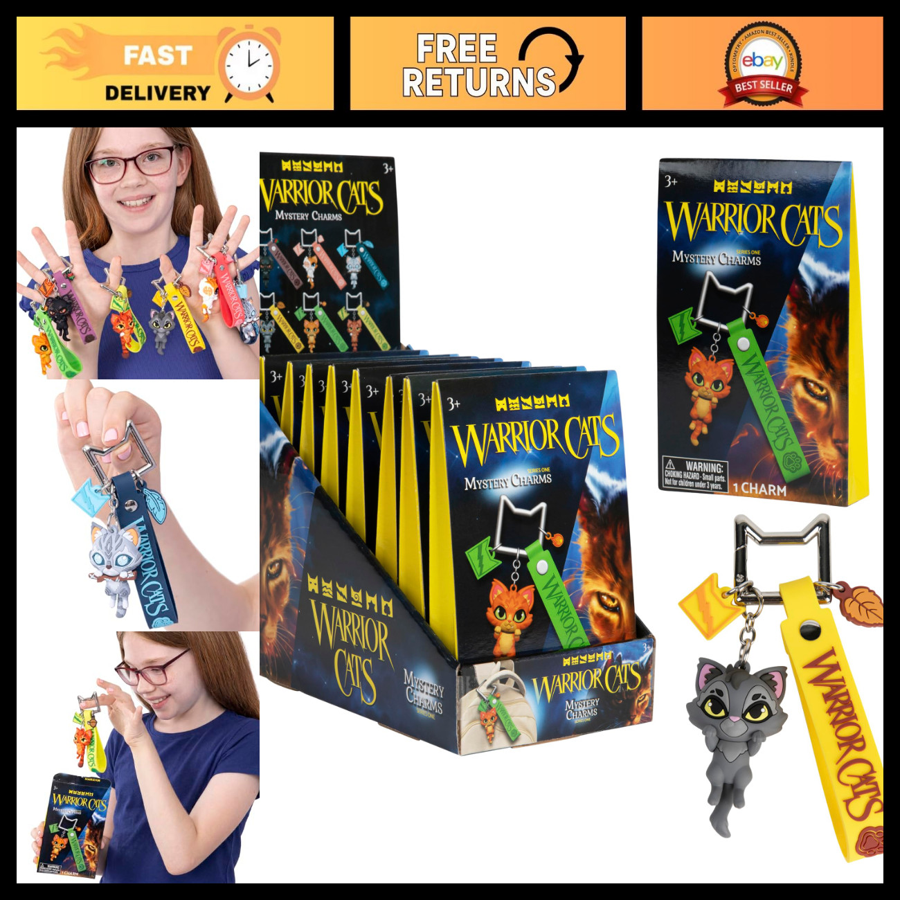 Collectible Warrior Cats Charms - Series 1 Party Pack of 8, Fun Gifts & Toys