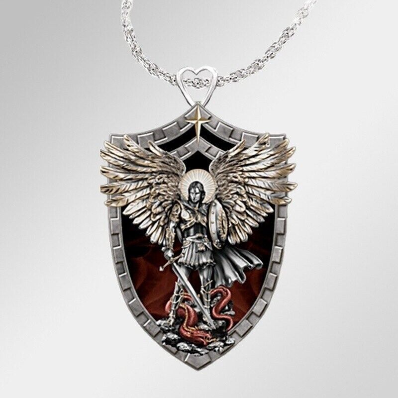 Holy Archangel Warrior Guardian Saint St Michael Shield Pendant Necklace
