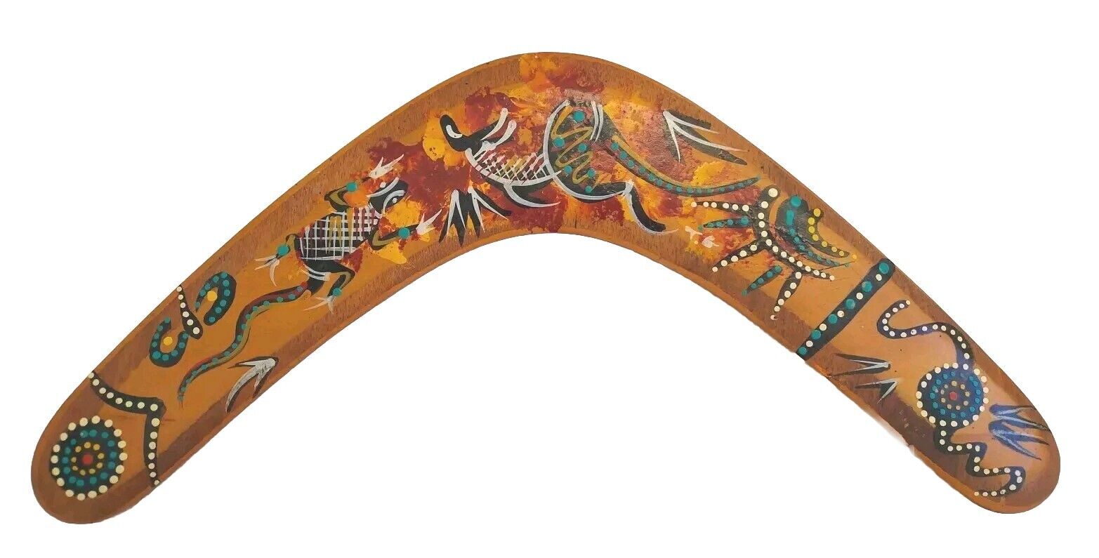 Australian Handmade Hand Painted Signed Wood 16” Boomerang