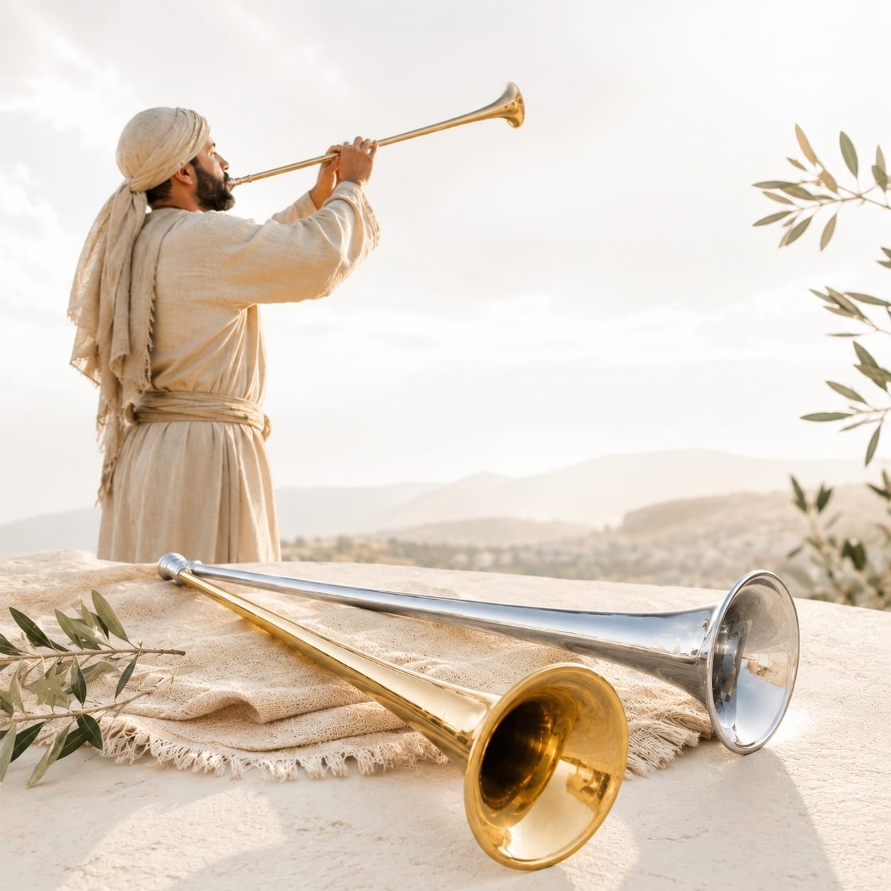 Biblical Silver Temple Trumpet Shofar Copper Chatzotzra 27