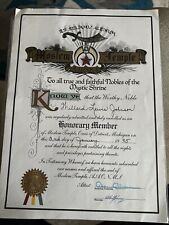 Moslem temple Oasis Of Detroit 1995 Mystic Shrine Honorary Member Certificate picture