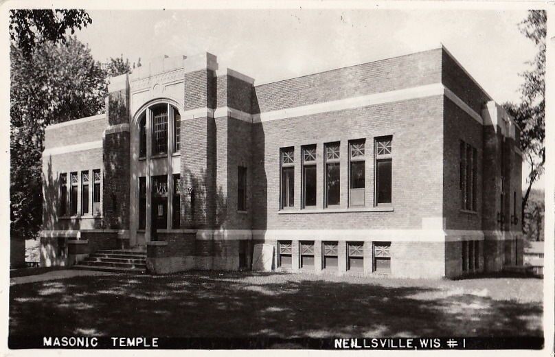 Postcard RPPC Masonic Temple Neillsville WI #1
