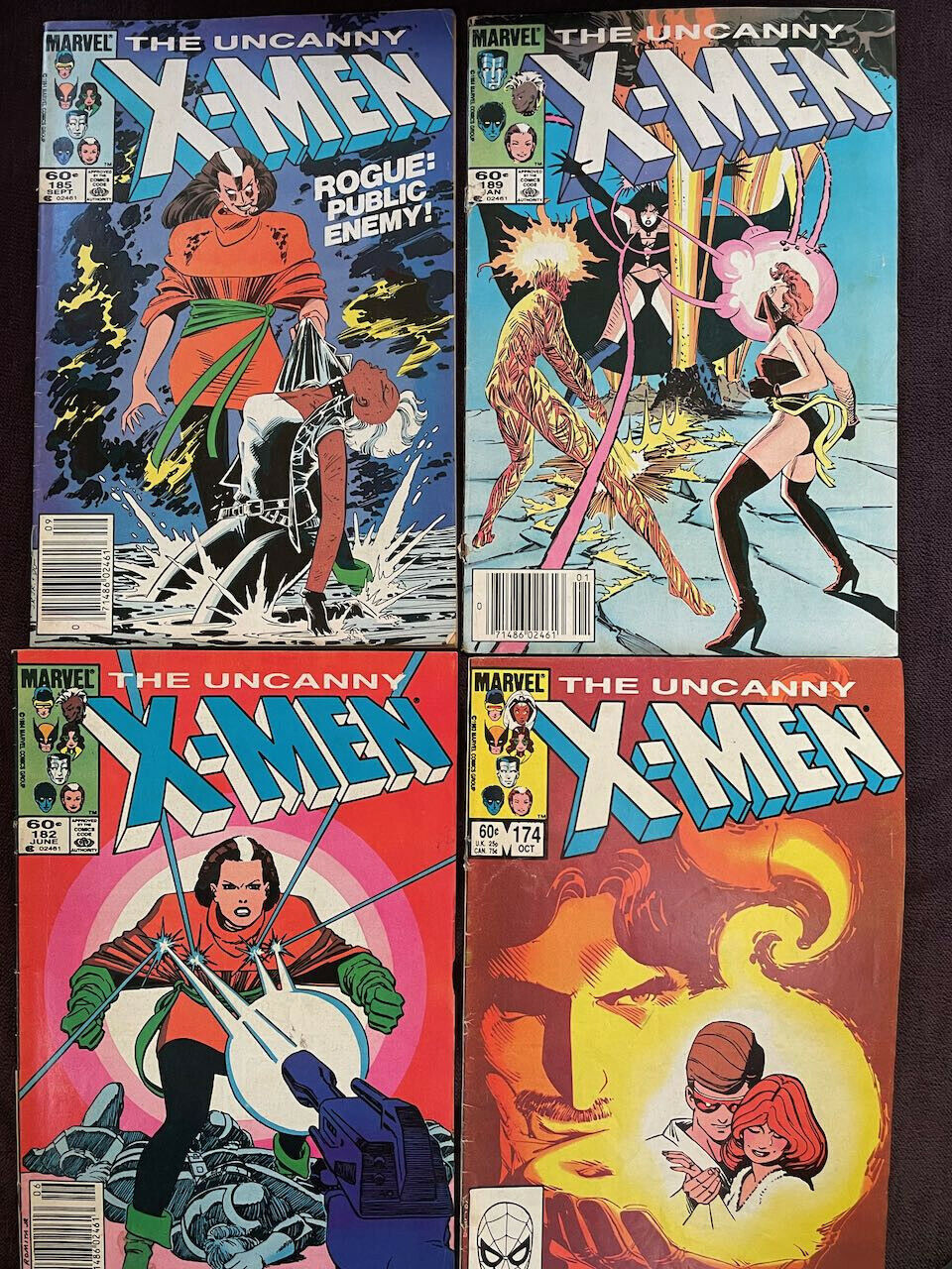 X Men Comic Lot 174, 182, 185, 189, Rogue, Hellfire Club