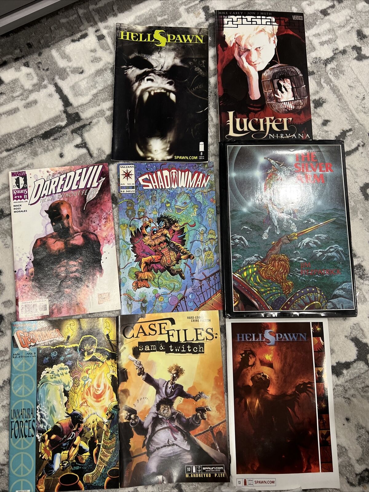 Mixed Lot of 8 Comics: Shadowman,athe Silver Arm,HellSpawn,Daredevil,Geomancer,
