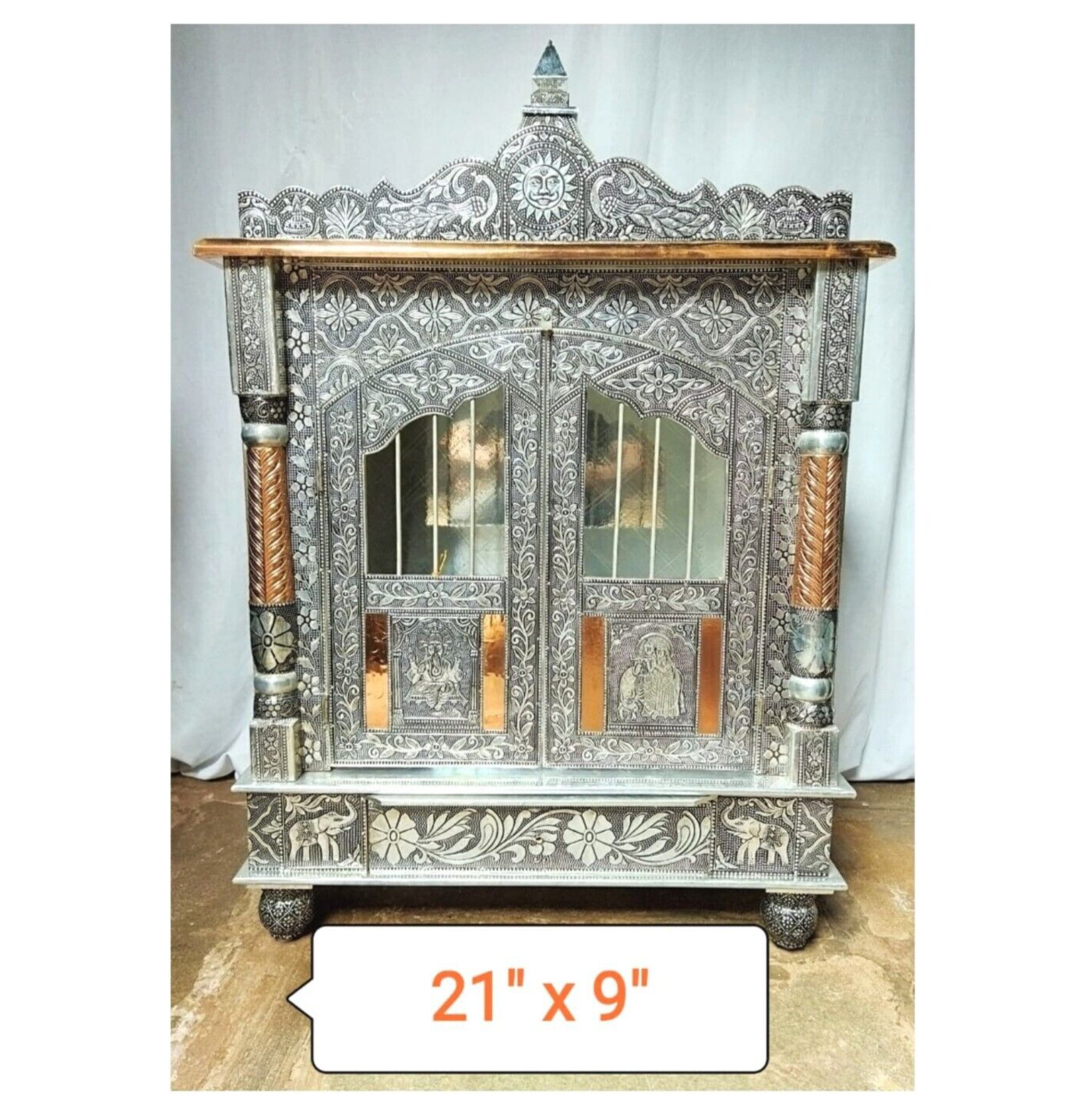 Oxidized Plated Temple Mandir Wooden Temple for Home Handmade Puja Ghar Altar