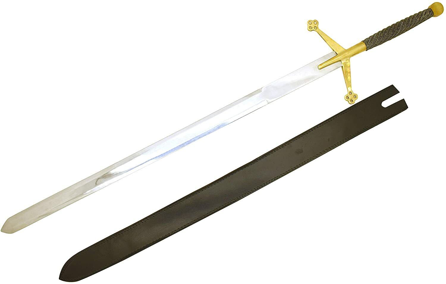 Medieval Warrior Fantasy Claymore Sword with Black Leather Sheath