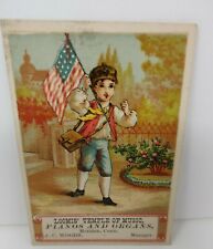 Loomis' Temple Of Music Pianos And Organs Victorian Trade Card Meriden Conn Flag picture