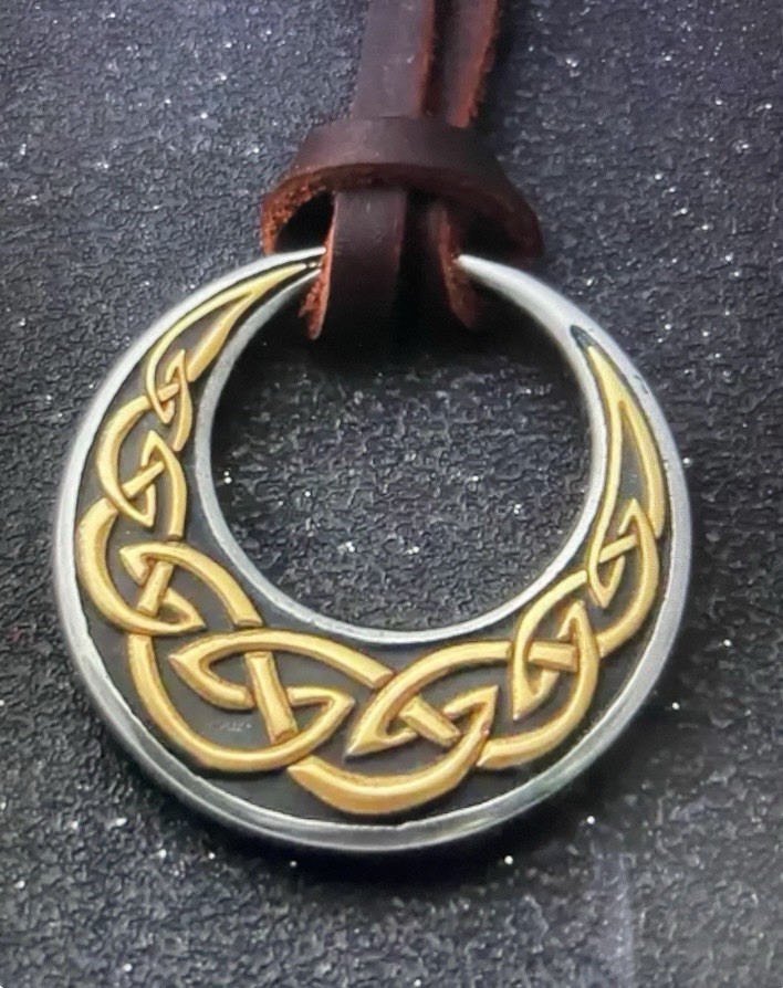 Celtic Crescent Moon Knot Pendant Necklace, Gold & Silver Tone with Leather Cord Celtic Crescent Moon Knot Pendant Necklace, Gold & Silver Tone with Leather Cord