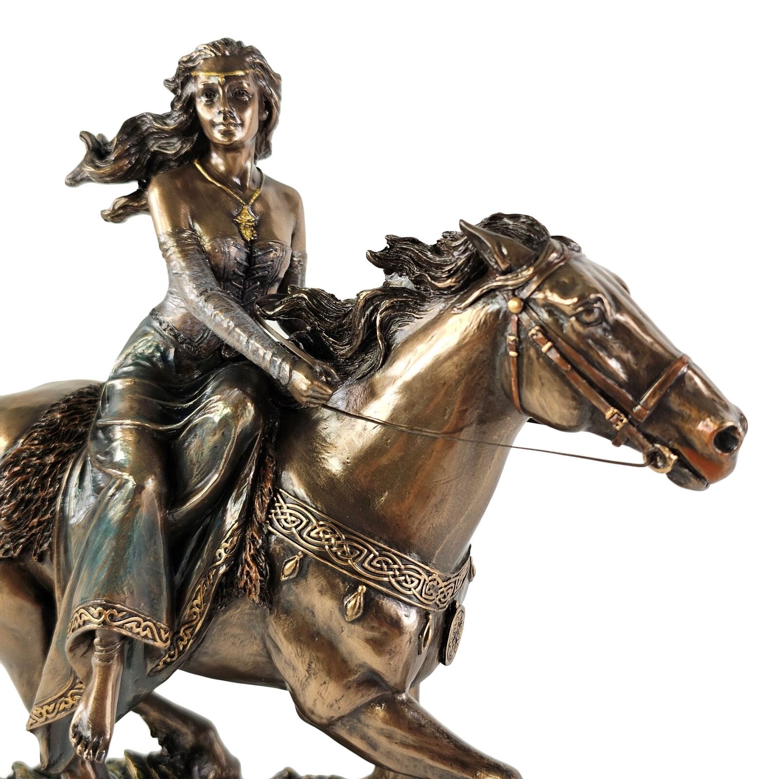 10 3/4 Rhiannon Celtic Moon Goddess of Fertility on Horse Statue Bronze Color