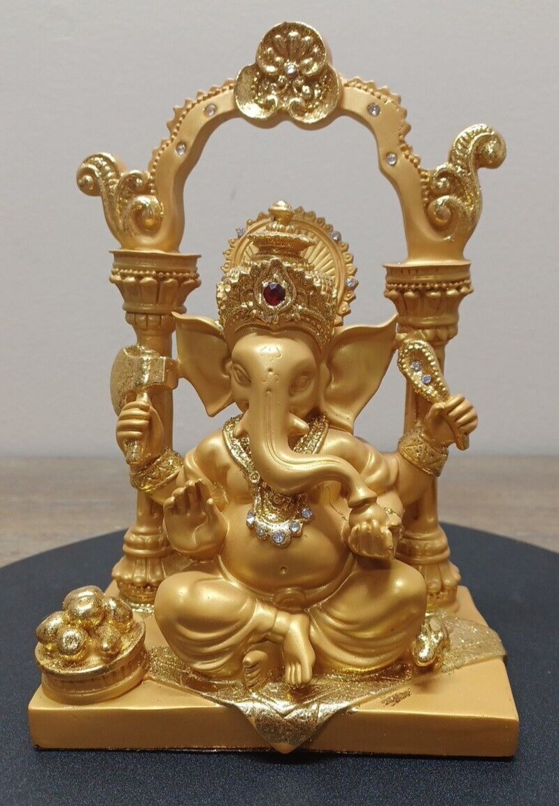 Golden Hindu God Lord Ganesha Idol Statue Indian  Ganesh Sculpture  Home Temple