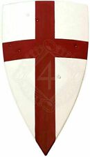 Medieval LARP Warrior Wood & Steel Kite Shield of Templar Knight Halloween White picture