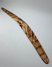 ​Vintage Australian Aborigine Wooden Boomerang Kangaroo Hand Carved Mulga picture