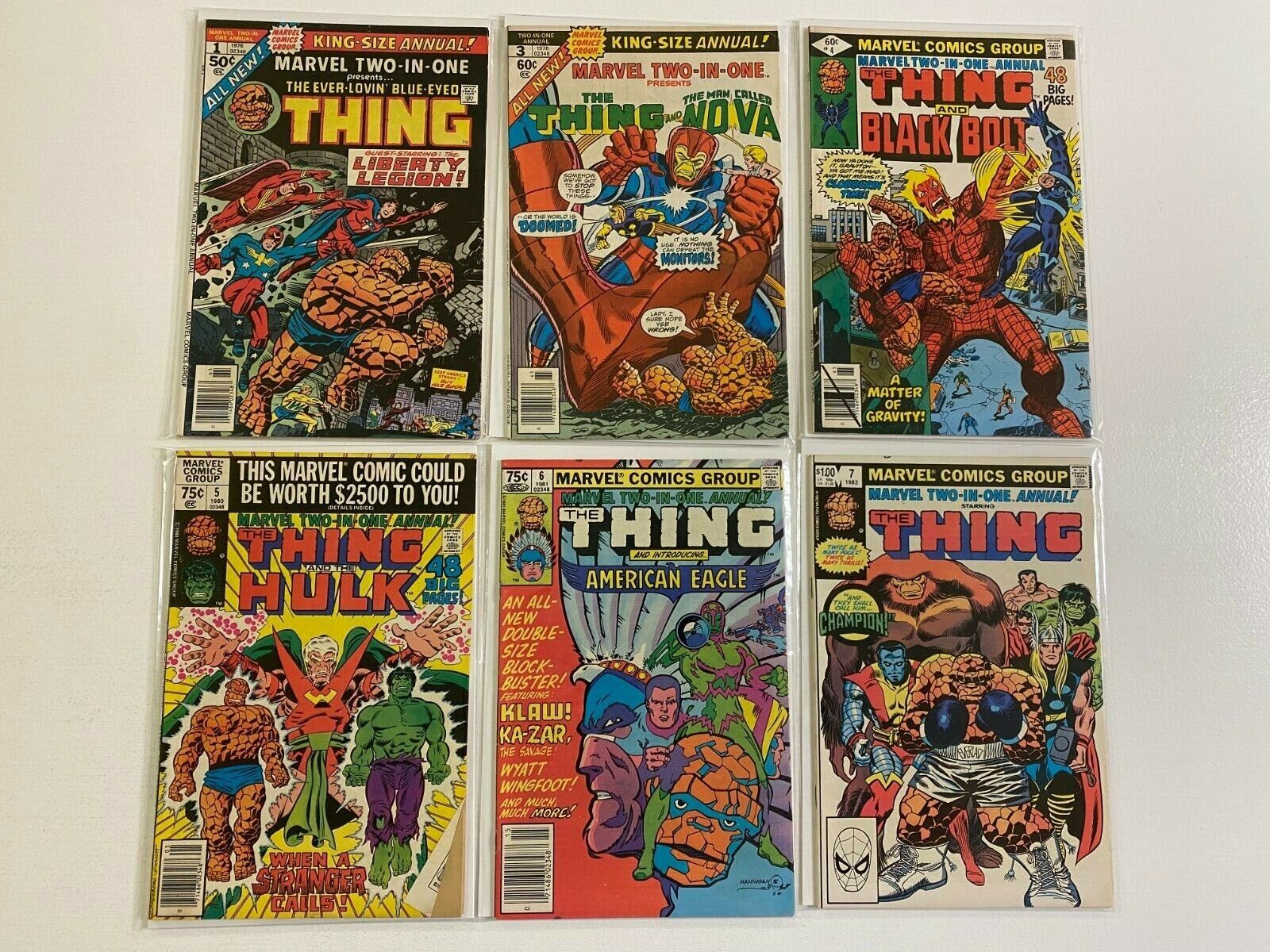 Marvel Two-in-One Annuals 6 different from #1-7 missing #2 6.0 FN (1976-82)