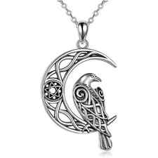 Pendant Necklace - Celtic Crow Moon design - silver-tone on approx. 16