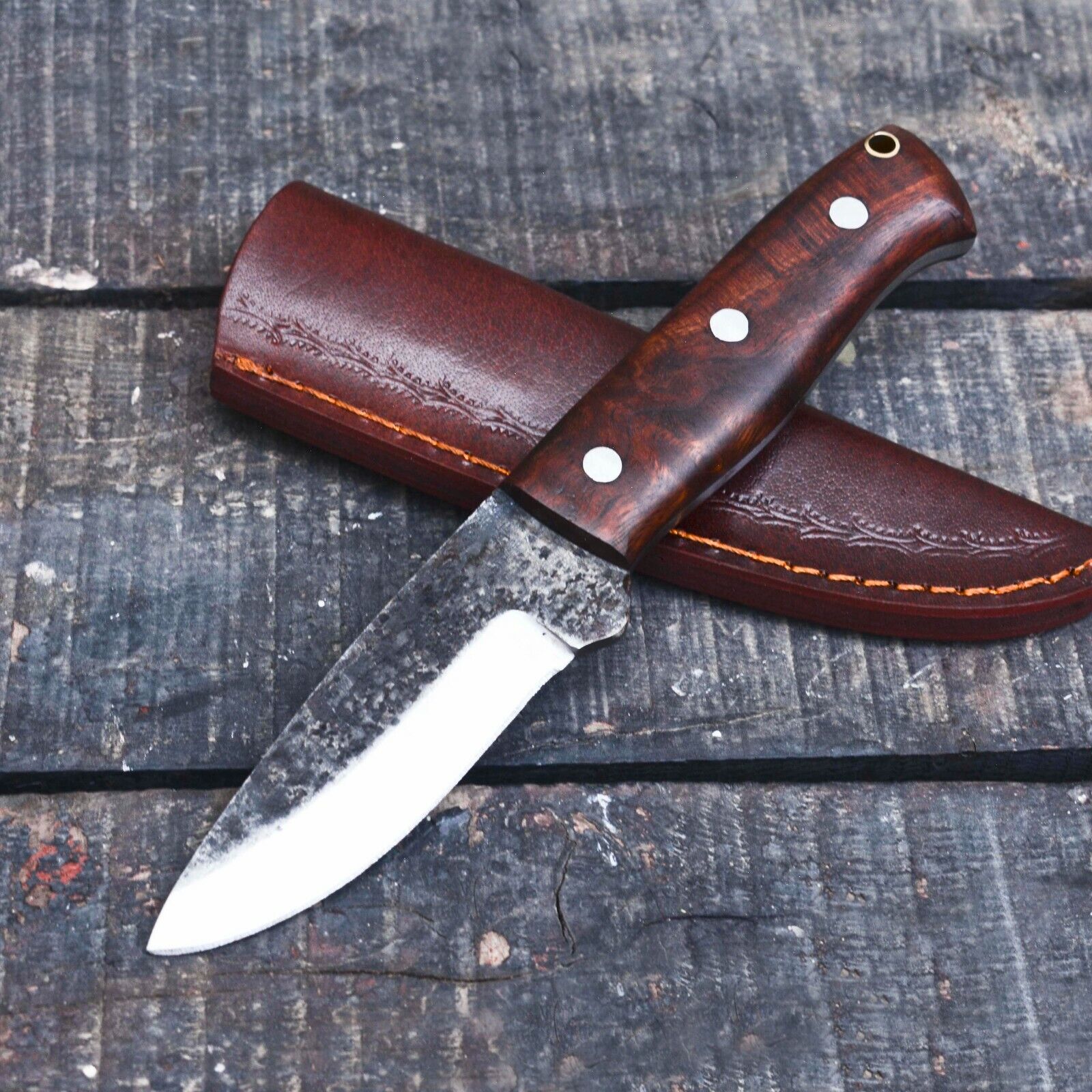 Handmade Carbon Steel Rosewood Bushcraft Skinner knife W/Sheath | Hunting Knife