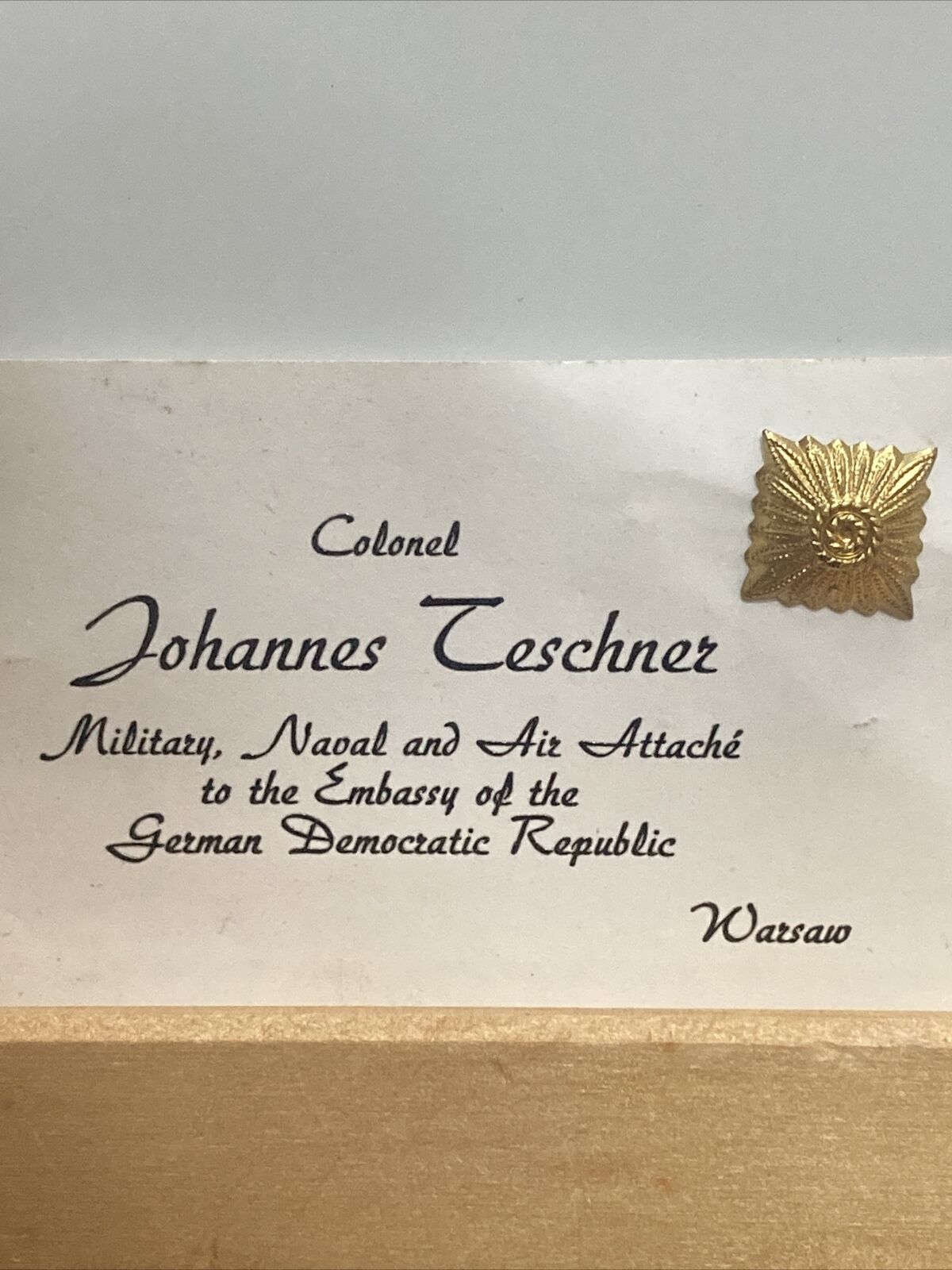 Military Pin, Colonel Johannes Teschner Military Naval Air Attaché Warsaw R02